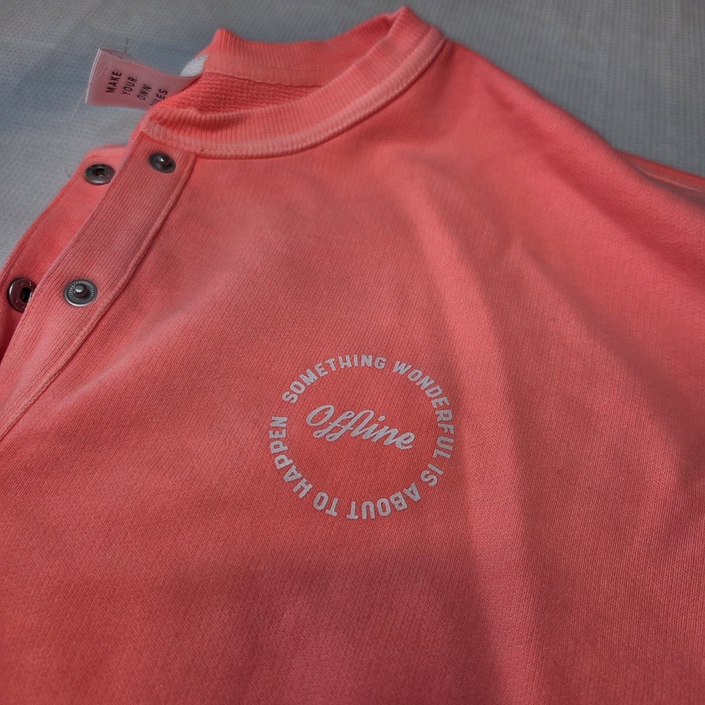 Aerie Offline Crop Sweatshirt Bright Coral Large‎ Thumb holes New